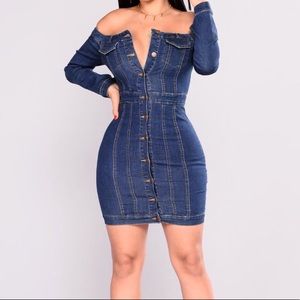 Denim off shoulder dress